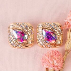 Rhinestone Earrings - AB & Gold